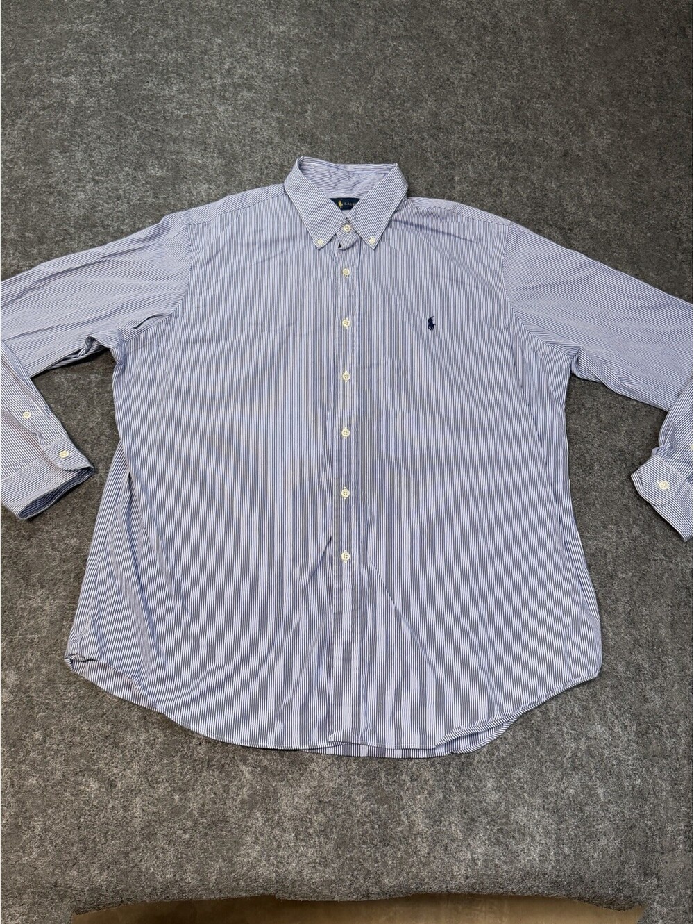 Ralph Lauren Mens XL Blue White Stripe Button Down Long Sleeve Shirt Pony